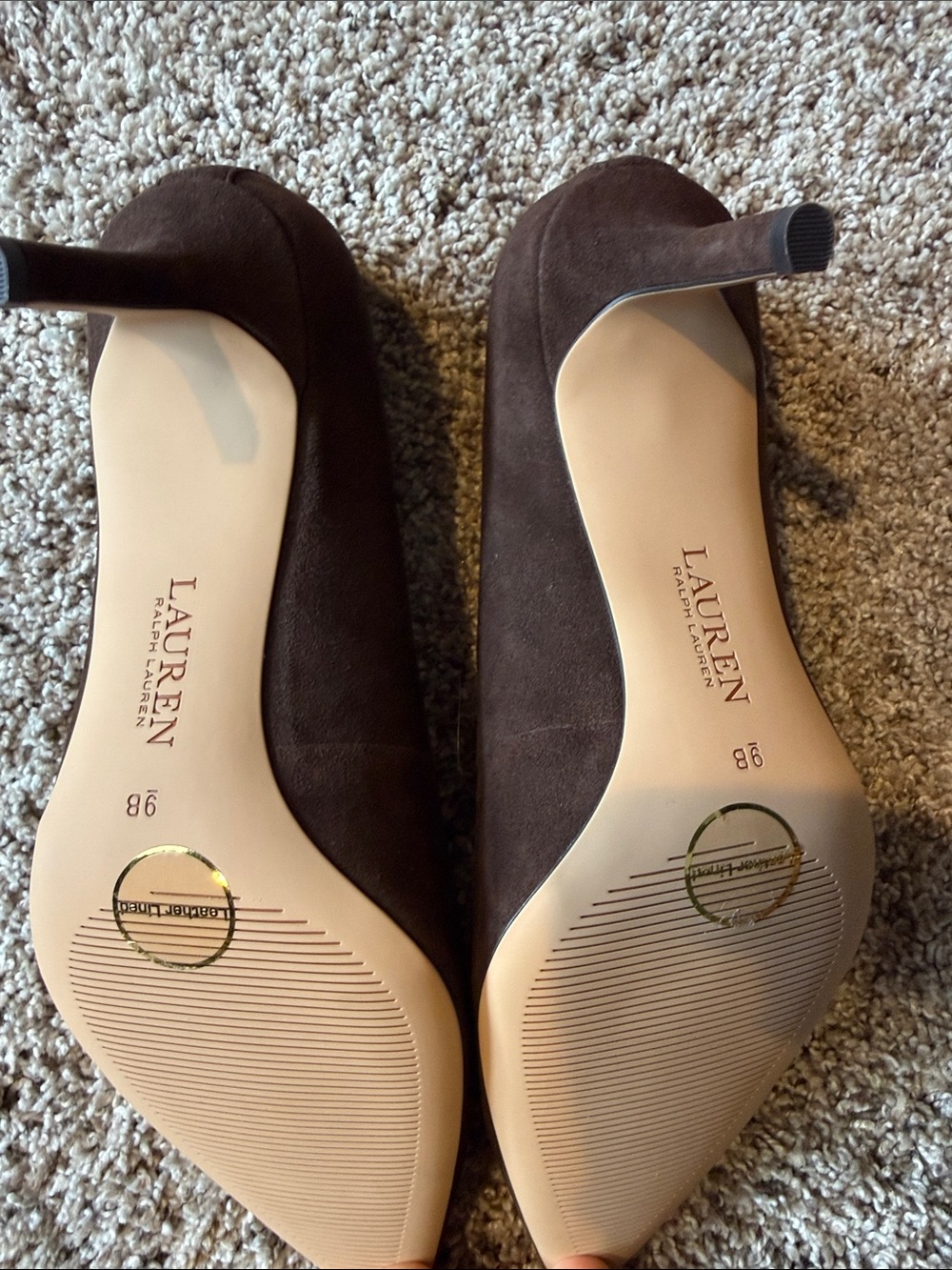 Ralph Lauren Dark Brown Suede Pointed Toe Pumps - Picture 4 of 4